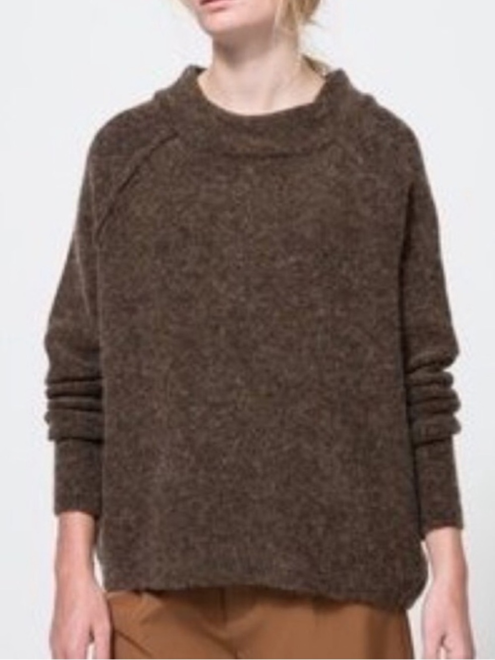 Free People Bubble Crew Neck Wool Oversized Pullover Mock Neck Sweater Brown XS